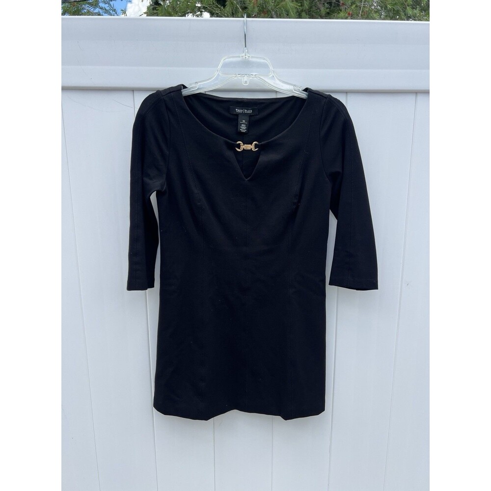 WHITE HOUSE BLACK MARKET Womens XS Black Short Dress 3/4 Sleeve Heavy
